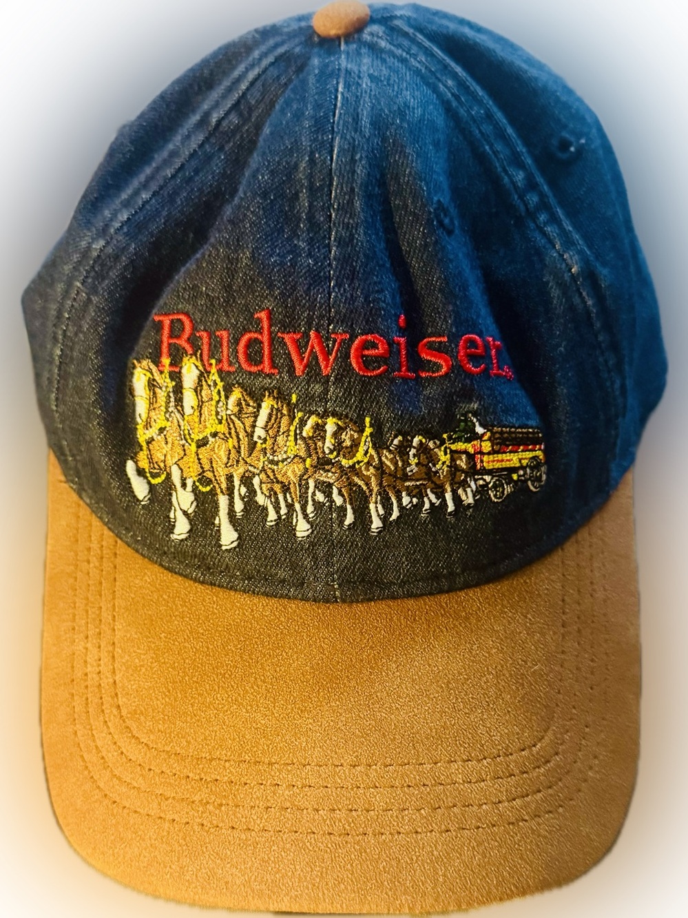 Budweiser Navy Denim Cap with Brown Suede Brim and Horse Team Embroidery- A&F OS